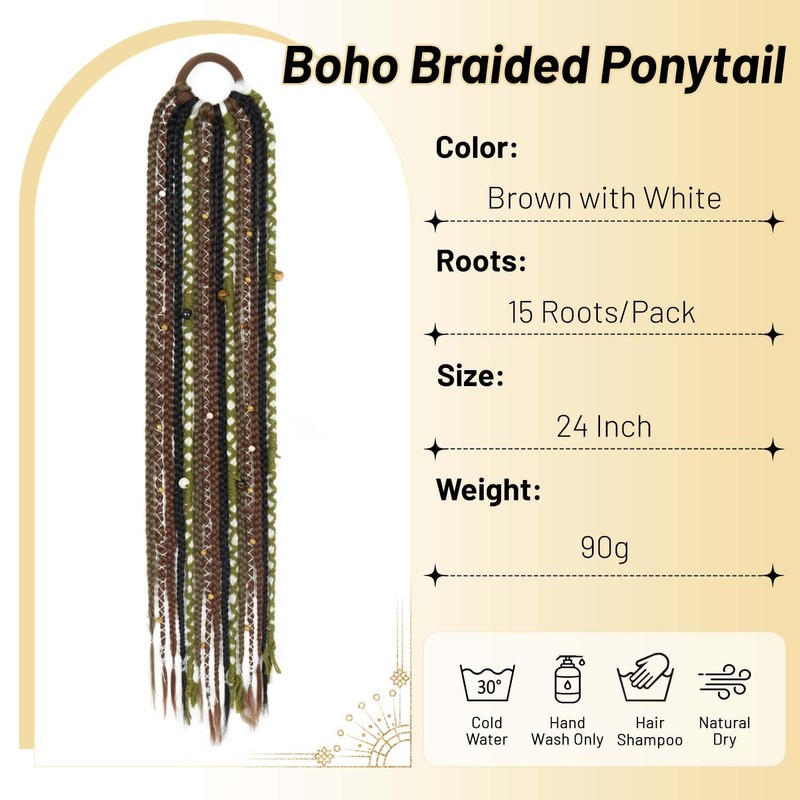 Long Boho Braided Ponytail Extension with Hair Ties, 24" Viking