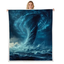 Erosebridal Teal Tornado Blanket Throw 50x60,Kids Tornados Sherpa Blanket for Grandson Boys Kids,Gothic Lightning Tornadoes Home Room Decor for Storm Chaser,Soft Lightweight