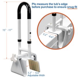 HEPO Adjustable Bathtub Grab Bars for Seniors, Bath Safety Grab Bar with Anti-Slip Cover for Elderly, Height and Width Adjustable
