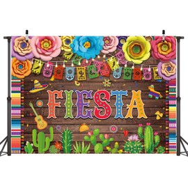 LTDKAEN Fiesta Backdrop Mexican Party Photography Mexican Fiesta Backdrop for Pictures Mexican Wood Floral Flags Photo Decoration(7×5 FT)