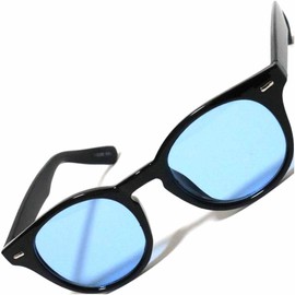 [FashionBerry] ブラック×Lブルー サングラス 度なしメガネ ファッションメガネ 色付き おしゃれ眼鏡 めがね 眼鏡 メンズ レディース 丸 四角 透明 色付き 小さい 大きい 軽い ゴルフ 運転 車 釣り 登山 uvカット 紫外線カット 1050476-F-265