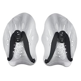 FalinLego Swimming Paddles for Hands, Swimming Training Hand Paddles with Adjustable Straps, Swim Paddles for Adult Children Unisex Professional Swimming Accessories (1 Pair) (Silver)