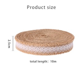 Werownsgso 10 m Jute Ribbon with Lace, 2.5 cm Jute Ribbon Wide, Jute Ribbon Vintage, Natural Hessian Decorative Ribbon for Wedding, Christmas, Birthday, DIY Crafts