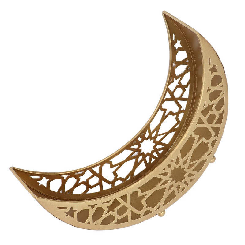 Ramadan Tray Moon Shape Large Capacity 11.8x8.3x3.1in Decorative Iron Serving