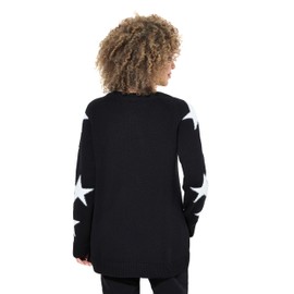 Ulla Popken Women's Glitter Stars Round Neck Raglan Long Sleeve Pullover, black