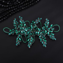 Teyglen Bridal Green Crystal Hair Vine Full Rhinestone Wedding Headband Hair Accessories for Bride Large Crystal Headband Headpiece for Women Girls (Green)