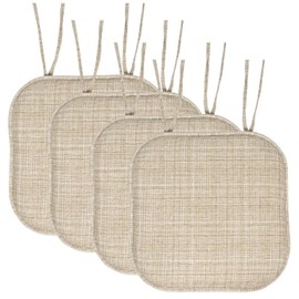 Sweet Home Collection Chair Cushion Memory Foam Pads with Ties Honeycomb Pattern Slip Non Skid Rubber Back Rounded Square 16" x 16" Seat Cover, 4 Pack, Aria Beige