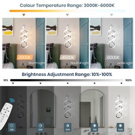 Modern Led Pendant Light Fixture, 15W Chrome Spiral Led Chandelier Hanging Lamp, 3000K-6000K, Dimmable Pendant Lamp, Adjustable Height Pendant Light for Kitchen Island Dining Room Bedroom Cafe