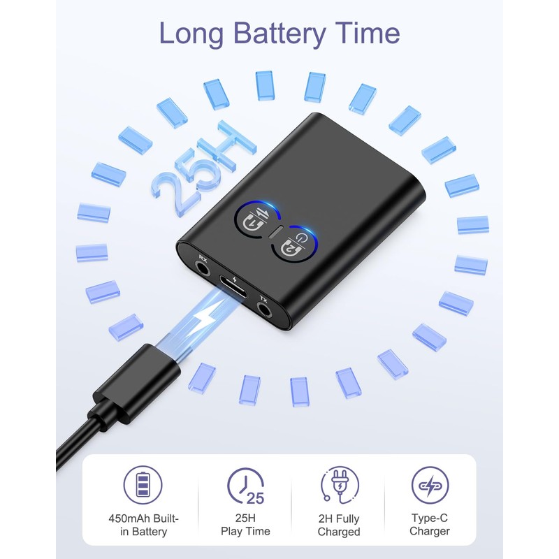 OQIMAX Bluetooth 5.2 Transmitter Receiver 2-in-1 Wireless Bluetooth Adapter Airplane