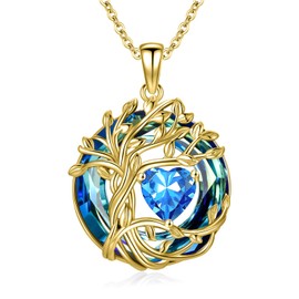 TOUPOP - Collares de piedra natal para mujer, chapado en oro blanco/oro amarillo de plata de ley 925 con colgante de vidrio austriaco, joyería de aniversario, boda, regalos de cumpleaños irlandeses,