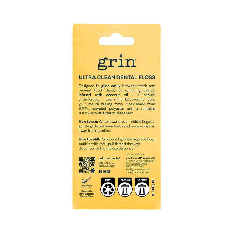 Grin Ultra Clean Coconut Oil Infused Floss, 30m + Refill