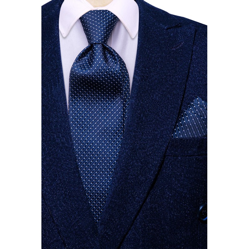 Hi-Tie Mens Tie Lapel Pin Set Pocket Square Cufflinks Woven