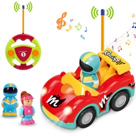 Pup Go Toddler RC Cartoon Race Car with Music and Lights, 2 Removable Interchangeable Dolls, First Remote Control Racing Car for Boys and Girls, 18 Months+, Perfect Birthday or Xmas Gift (Red)
