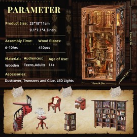 MiniCity Book Nook Kit, DIY Miniature Dollhouse Booknook Kit, 3D Wooden Puzzle Bookend Bookshelf Insert Decor with LED Light for Teens and Adults (Abbey Library)
