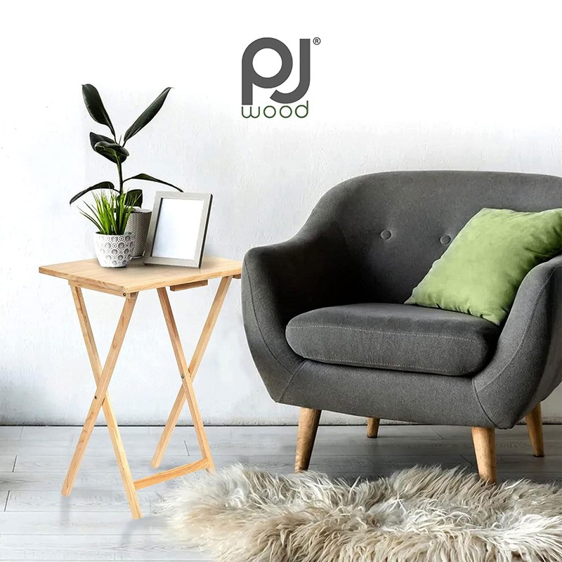 PJ Wood Rectangular Folding Portable TV Snack Serving Tray Table,