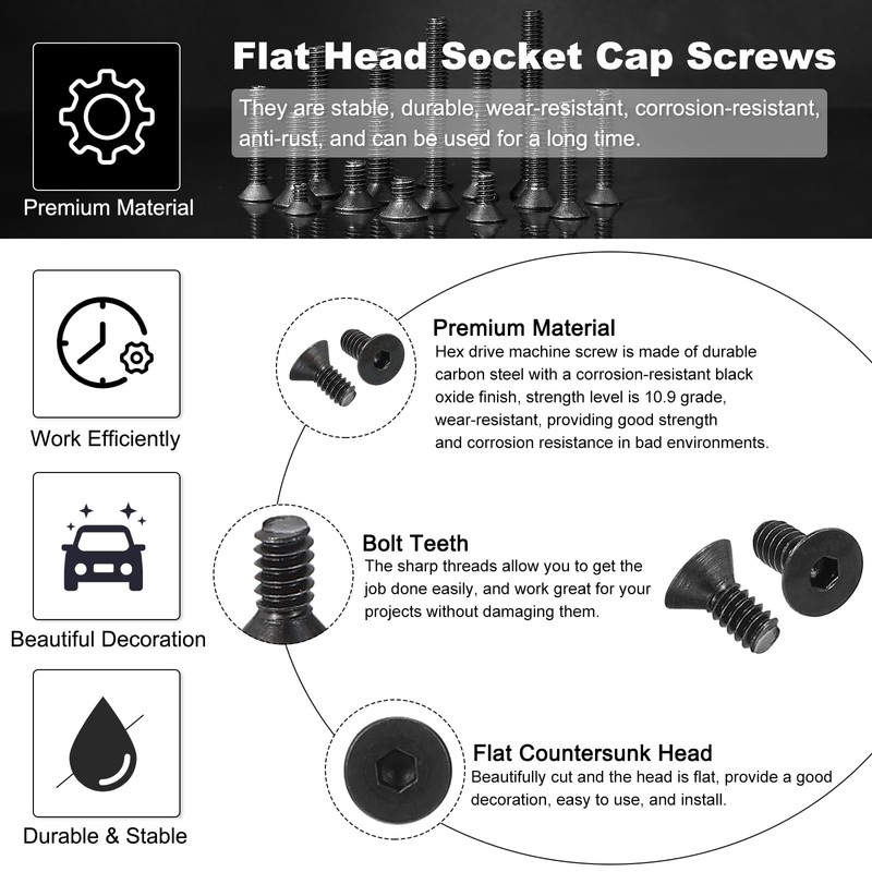 PATIKIL #6-32 x 5/16" Flat Head Socket Cap Screw, 10