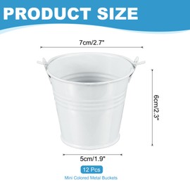 PATIKIL 2.7"x2.3" Small Metal Buckets with Handle, 12 Pcs Mini Galvanized Bucket Colorful Easter Buckets for Crafts Party Favors Decoration, White