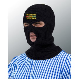 Vietnam Veteran Ski Mask Embroidered USA Three Hole Mask Soldier Knit Service Balaclava (Black)