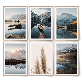 BLCKART Infinity Beige Love Beach Picture Set, Stylish Double-Sided Pampas Grass, Beach Poster,, Living Room Decoration, 6 x A3 Without Frame