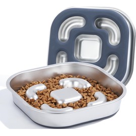 Nicelock Slow Feeder Dog Bowls 304 Stainless Steel 5 Cups, Large Capacity Dog Food Slow Feeding With Non-Slip Rubber Base, 2-in-1 Slow Feeder Metal Dog Bowl for All Breeds Size