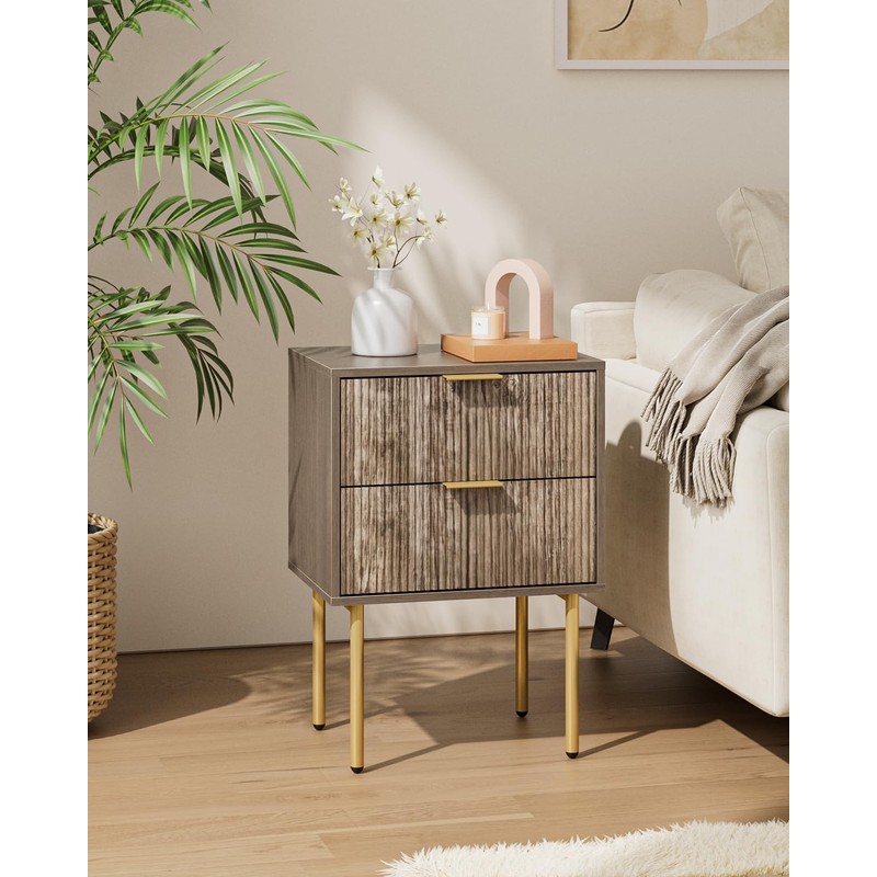 Aienvey Night Stand, Modern Nightstand with Drawers, Bedside Table, Gold