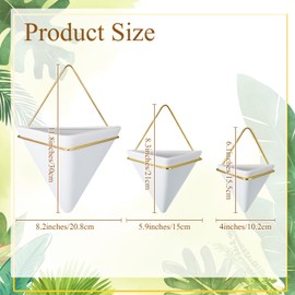 Romooa 3 Sets Ceramic Wall Hanging Planters Indoor 3 Size Geometric Hanging Planters for Indoor Plants Self Watering Pots with Metal Holder for Air, Cactus, Faux Plants and Home Office Decor