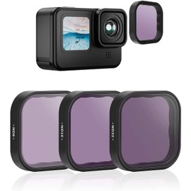 TELESIN 3 Pack GoPro Neutral Density Filter for GoPro Hero 12 Hero 11 Hero 10 Hero 9 Black, Camera Lens, Grey Filter, Lens Protector Kit for GoPro 12/11/10/9 Black Accessories (ND8 ND16 ND32)