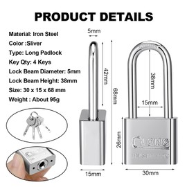 Firtink 2 Pack Long Shackle Padlocks, Padlock with Keys Heavy Duty Keyed Padlocks Long Neck Padlock for Shed Gym Locker Fence Garage Outdoor