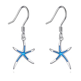 Starfish Dangle Earrings 925 Sterling Silver Turquoise Ocean Earrings Jewelry Gifts for Women