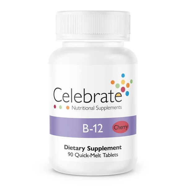 Celebrate Vitamins Vitamin B-12 Quick Melt Tablets, Cherry, 1000 mcg with Folic Acid, 90 Count