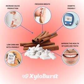 XyloBurst Gum | Xylitol Chewing Gum | Sugar Free, Gluten Free, Keto Friendly | Aspartame Free Gum For Oral Health | Cinnamon | 12 Pieces, Pack of 12