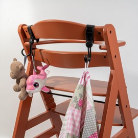 High Chair Organiser Hooks, Pack of 2, in Black, with Velcro Fastening, Double Hooks for Backrest, Velcro Storage Hook for Towel, Water Bottle, Toy, High Chair Attachment, Universal Hook Set