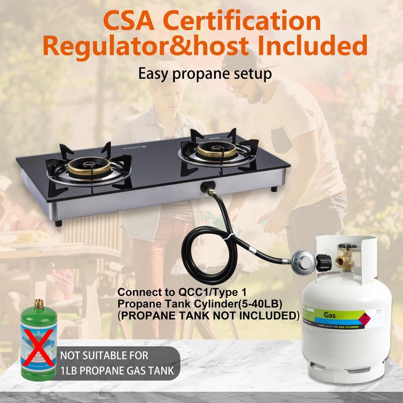BesNerg 2 burner propane stove two burner, Portable Tempered Glass