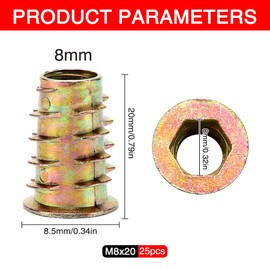 YIXISI 25 PCS M8x20 Zinc Alloy Hex Socket Screw-in Nuts Kit, Furniture Hex Socket Screw Inserts Threaded Insert Nuts M8, for Wood Furniture