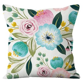 TongXi Colourful Flowers Pattern Square Decorative Throw Pillow Case Cushion Covers Outdoor Pillowcase for Sofa18 x 18 inches Pack of 4