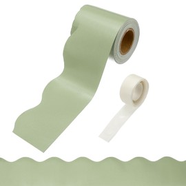 PATIKIL Bulletin Board Borders, 32.8ft Morandi Green Border for Bulletin Board with Clear Sticky Dots Scalloped Trim for Office Party Classroom Decorations