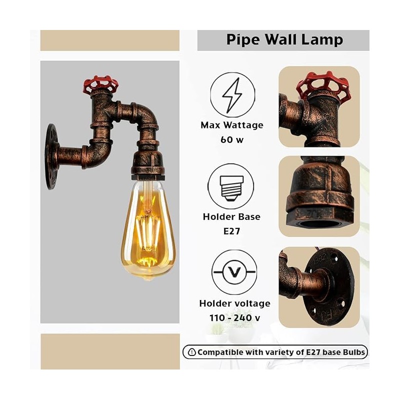 DC VOLTAGE Industrial Metal Water Pipe Wall Lights Indoor Wall