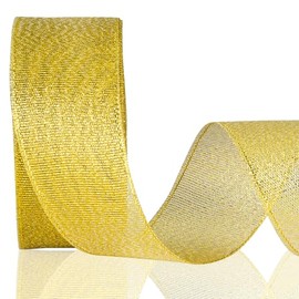 Gold Glitter Ribbon 1 1/2 Inch, 25 Yards/roll Sparkly Metallic Fabric Ribbons for Gifts Wrapping, Party Decoration, Wedding and Crafts.