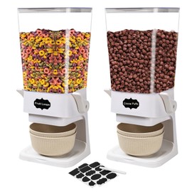 Qozzix Cereal Dispenser Countertop with Cereal Bowls,16 Labels & Pen, Cereal Containers Storage, Candy Dispenser, Dry Food Dispenser For Pantry - Not Easy to Crush Food (White, 2 Pack)