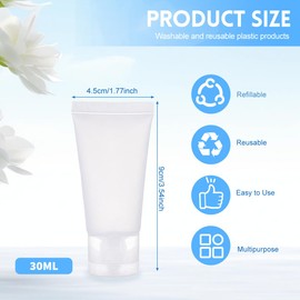 24PCS 30ml/1oz Empty Portable Refillable Clear Plastic Cosmetic Soft Tubes Bottles with Flip Cover Makeup Sample Travel Packing Container Holder Vial Jar Pot for Shampoo Facial Cleaning Toothpaste