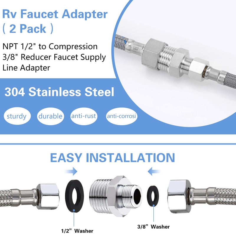 Carvedexquisitely Rv Faucet Adapter,NPT 1/2" to Compression 3/8" Reducer Faucet