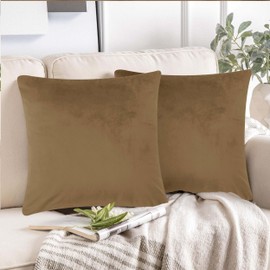 AMEHA Cushion Covers 45 x 45 cm (Pack of 2) Decorative Velvet Square Throw Pillow Cases 18 x18 Inches Cushion Cover for Sofa Couch Bedroom with Invisible Zipper (Brown)