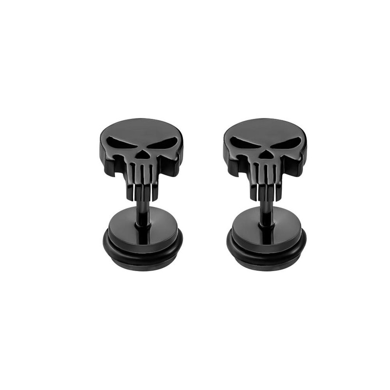 Stainless Steel Punisher Skull Stud Earrings Rock Skeleton Screw Back
