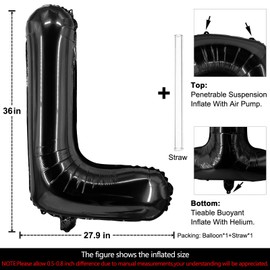 Lovoir Large Letter L Balloons 40 Inch Large Mylar Balloons for Birthday Party Celebration Alphabet Decorations Black L