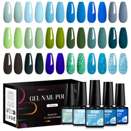 MTSSII 18 PCS Gel Nail Polish Set, Green Blue Gel Nail Polish Soak Off UV Gel Polish For All Season Nail Art Salon Or Home Gift For Women