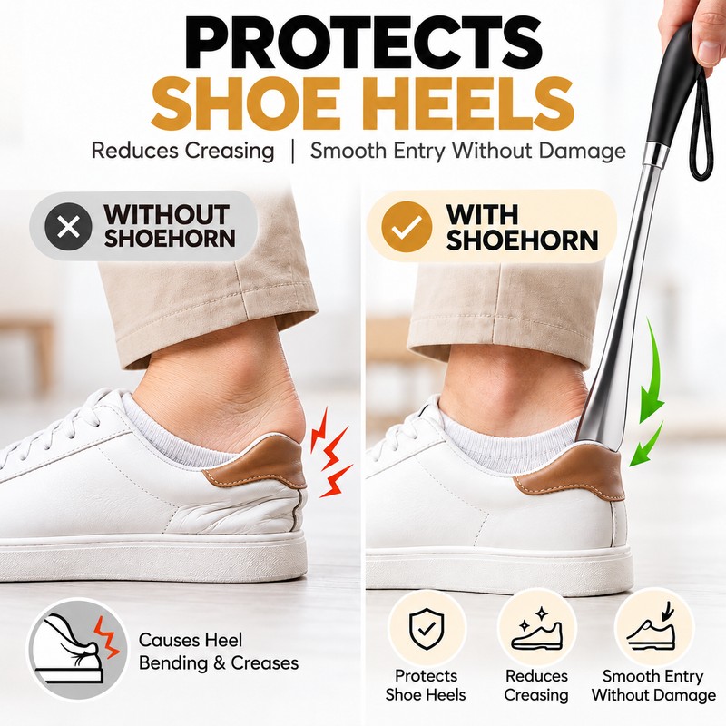 16.5-Inch Stainless Steel Shoe Horns, 2-Pack Long Handle Shoe Helpers