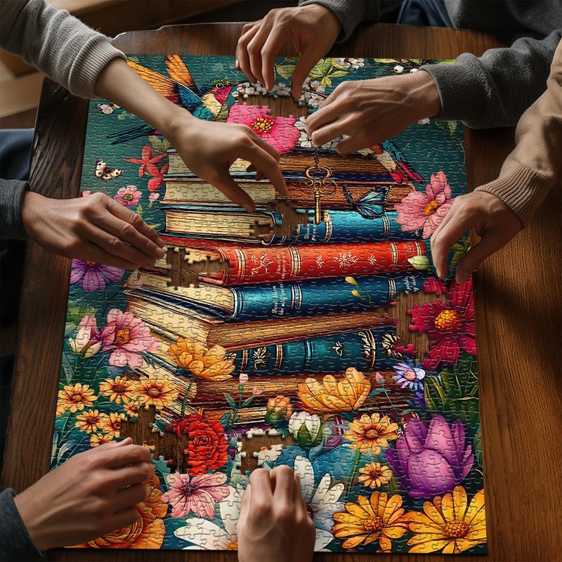 PICKFORU Wildflower Pages Jigsaw Puzzle for Adults, Hummingbird Vintage Book