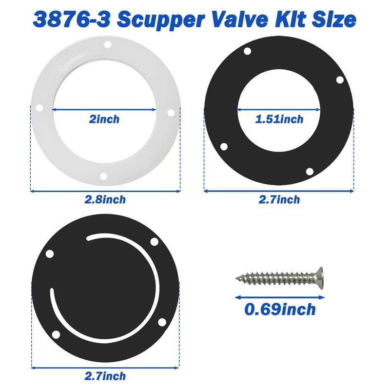 Sthovd 3876-3 Boat Self-Bailing Cockpit Mounted Scupper Valve Kit,2-7/8 inch
