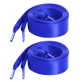 Marrywindix 2 Pairs 47" Flat Satin Ribbon Shoelaces Royal Blue Silk Shoestrings Wide Shoe Laces for Sneakers Skate Shoes Boots Sport Shoes