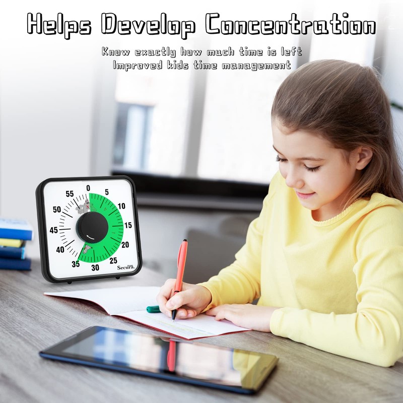 Secura Home 7.5 Inch Visual Timer, 60 Minute Oversize Countdown